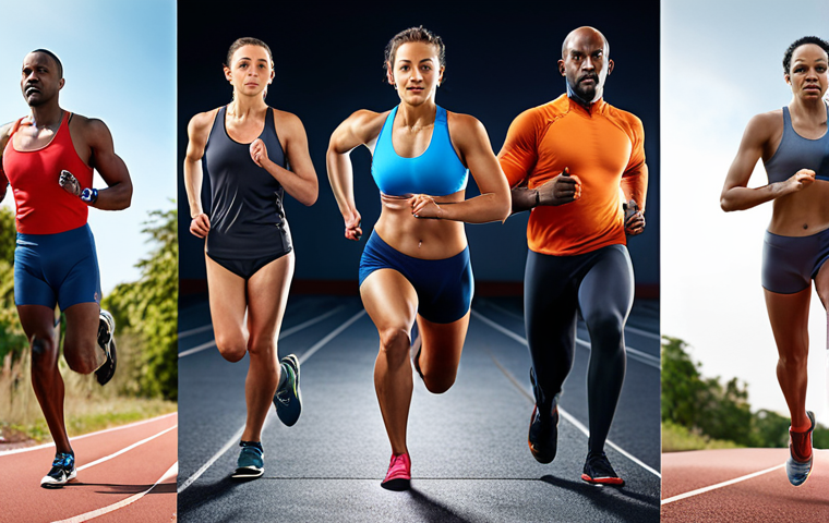 **A diverse group of athletes participating in various sports (running, swimming, cycling, yoga) with a focus on showcasing physical fitness and energy. The scene should be vibrant and motivational.**