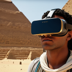 **

VR headset user exploring ancient Egyptian pyramids virtually. Focus on the immersive experience and educational aspect.

**